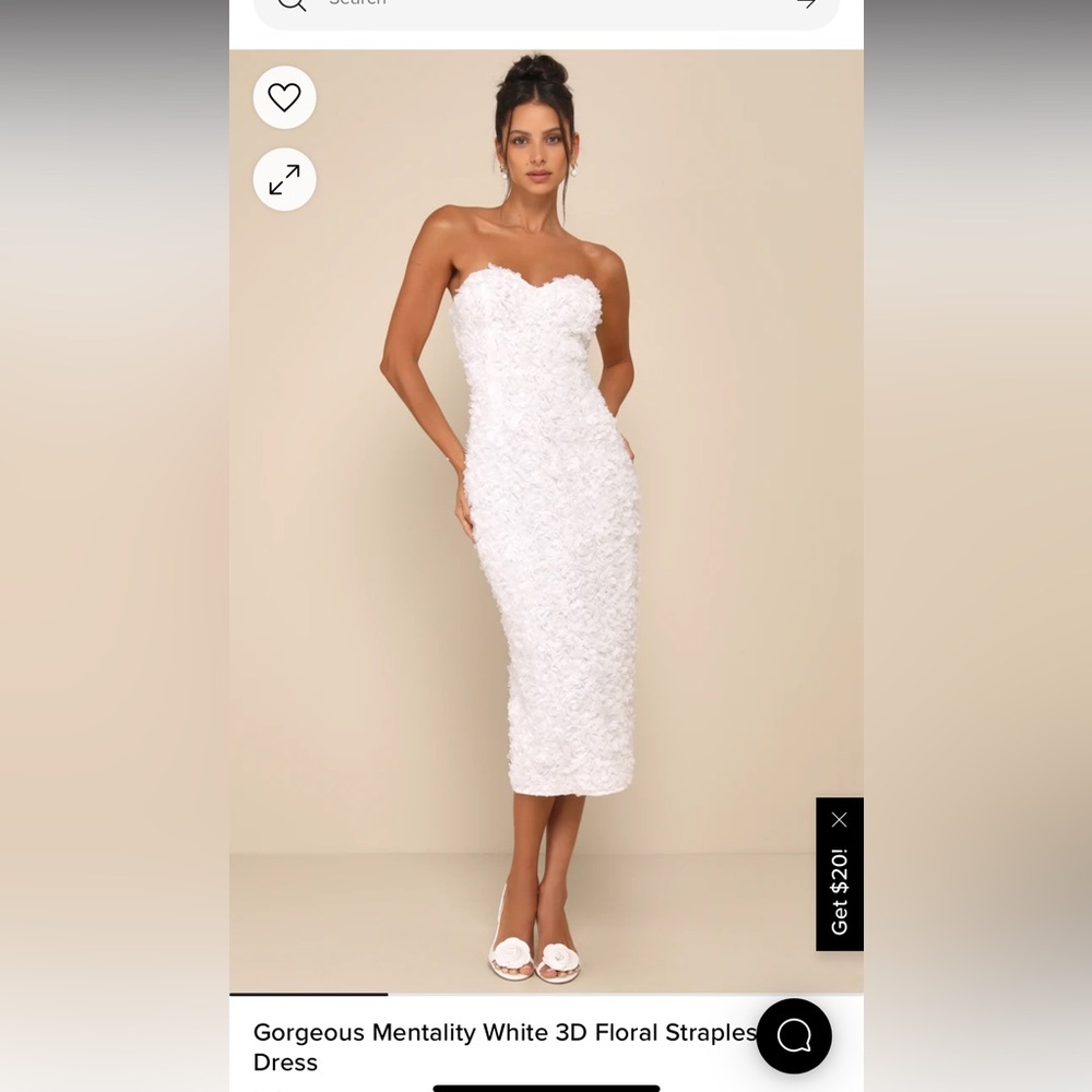 Lulus White 3D Floral Strapless Dress